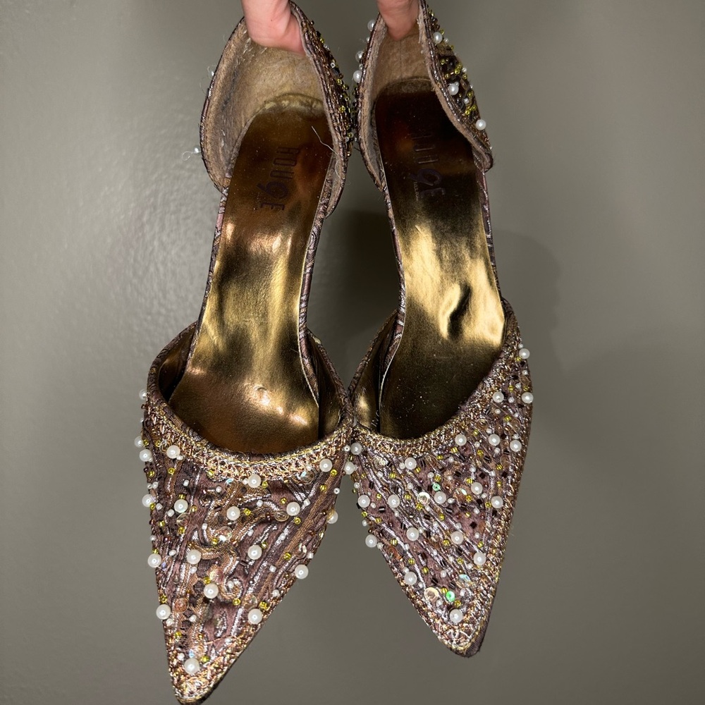 Vintage Beaded Jeweled Detailed Patterned Pearled Heal